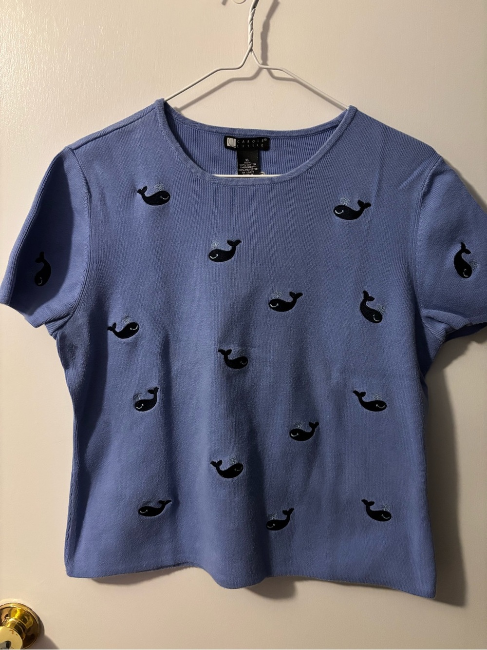 Coastal New England Summer Periwinkle Girly Carole Little Embroidered Tee XL